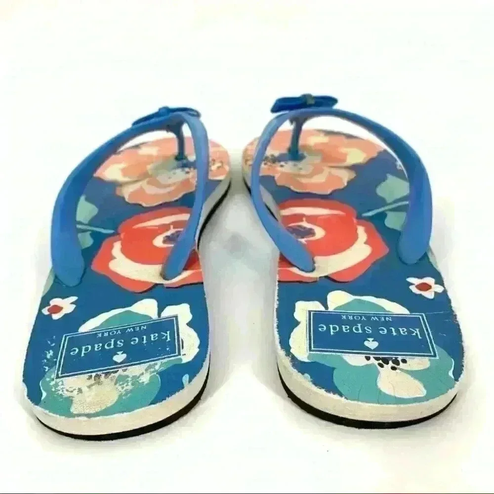 Kate spade women sandals size 9-10 L multicolored floral tropical flip flops
